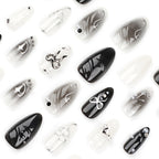 [Black Bowknot]   Medium/Almond Nails    press on nails   24pcs/set