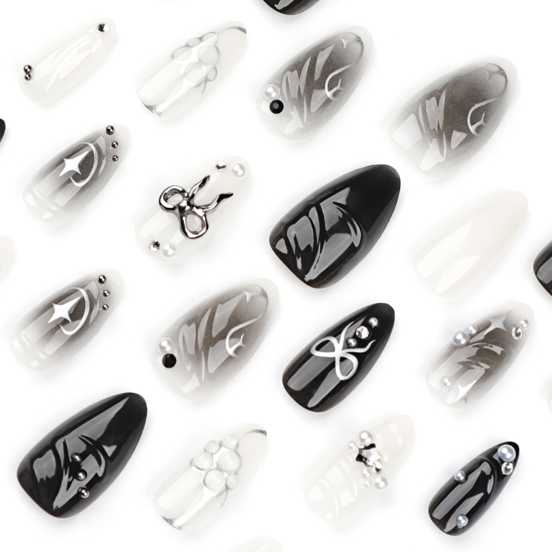 [Black Bowknot]   Medium/Almond Nails    press on nails   24pcs/set