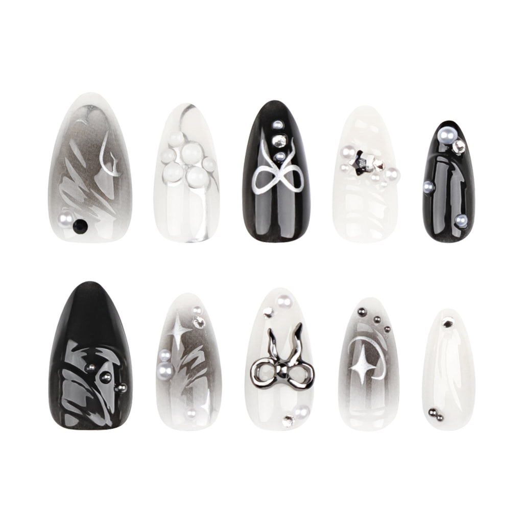 [Black Bowknot]   Medium/Almond Nails    press on nails   24pcs/set