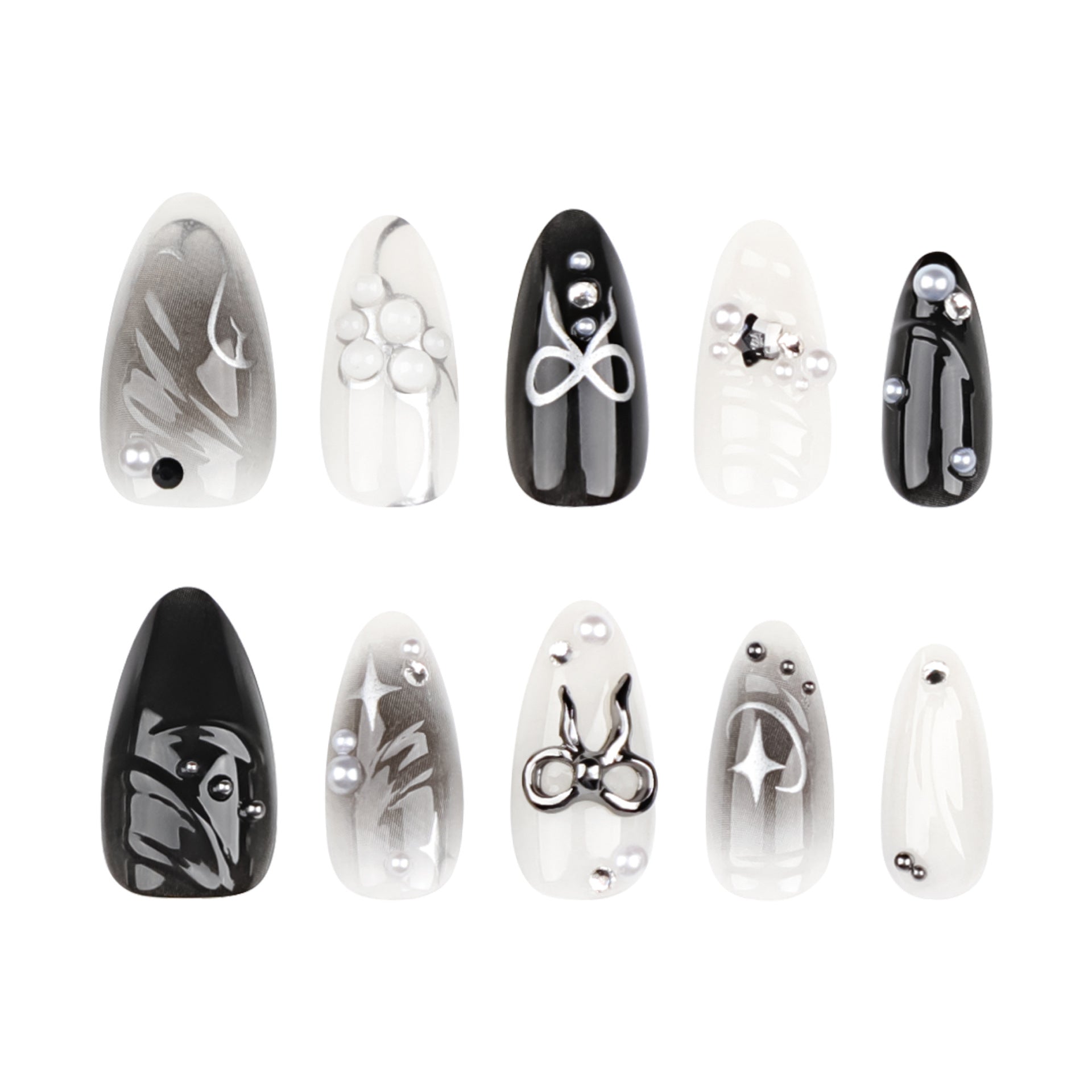 [Black Bowknot]   Medium/Almond Nails    press on nails   24pcs/set