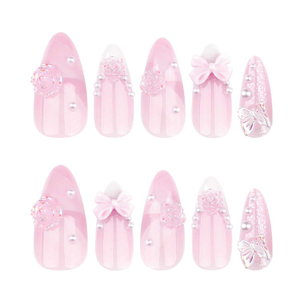 [Pink 3D Bowknot]   Medium/Almond Nails    press on nails   24pcs/set