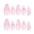 [Pink 3D Bowknot]   Medium/Almond Nails    press on nails   24pcs/set