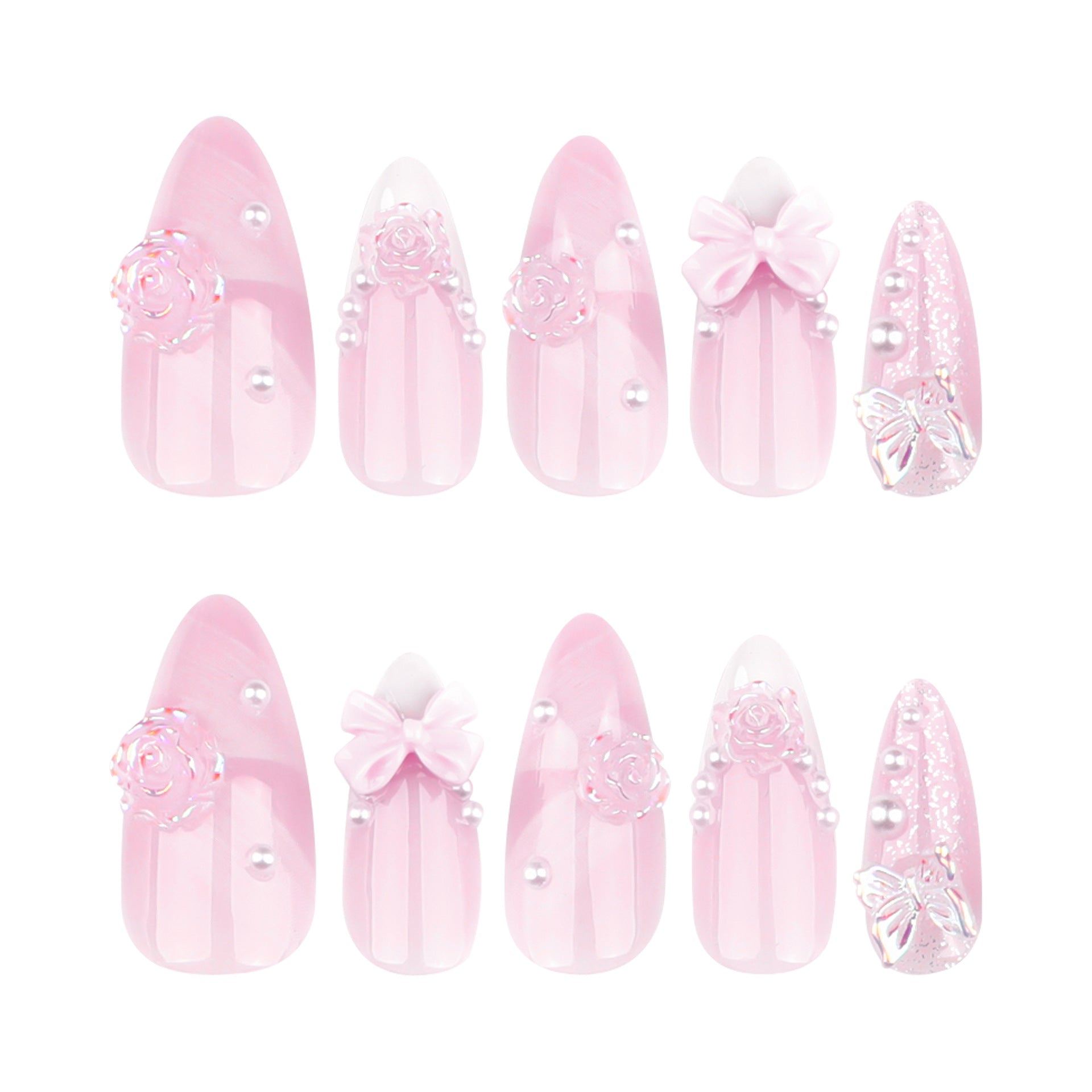 [Pink 3D Bowknot]   Medium/Almond Nails    press on nails   24pcs/set