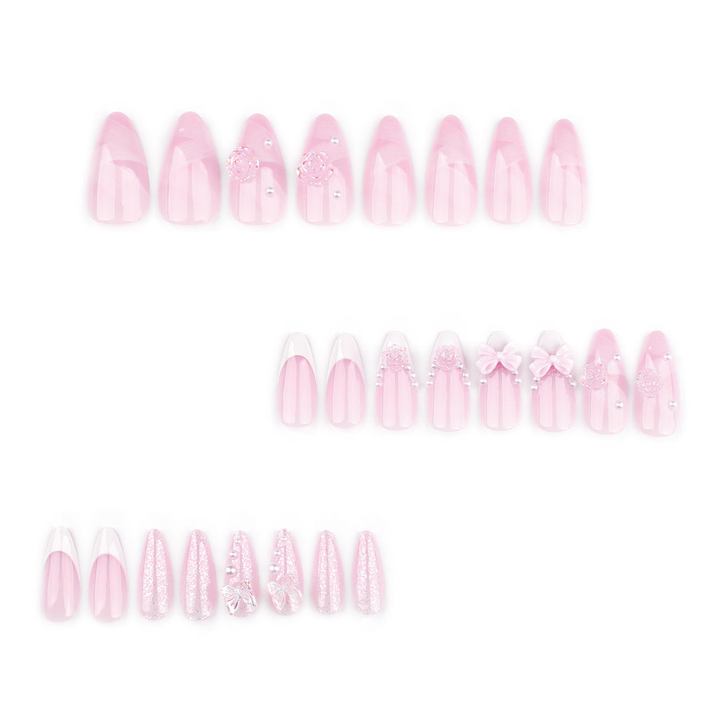 [Pink 3D Bowknot]   Medium/Almond Nails    press on nails   24pcs/set