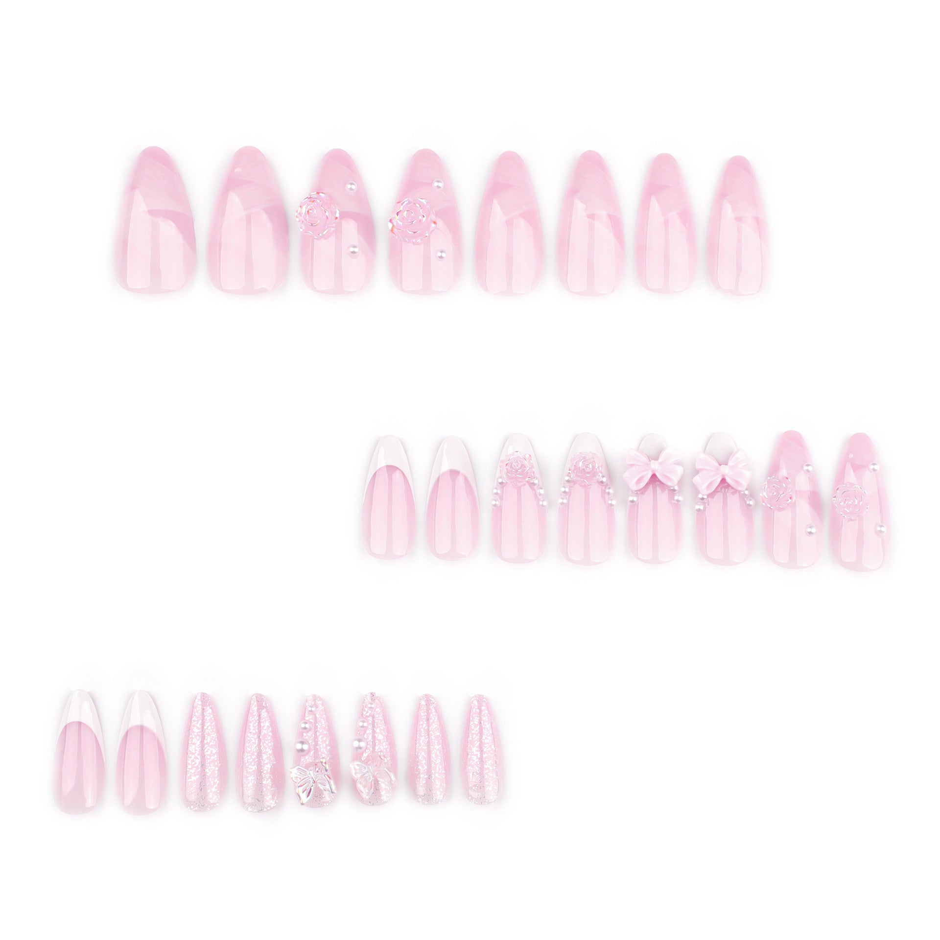 [Pink 3D Bowknot]   Medium/Almond Nails    press on nails   24pcs/set
