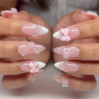 [Pink 3D Bowknot]   Medium/Almond Nails    press on nails   24pcs/set
