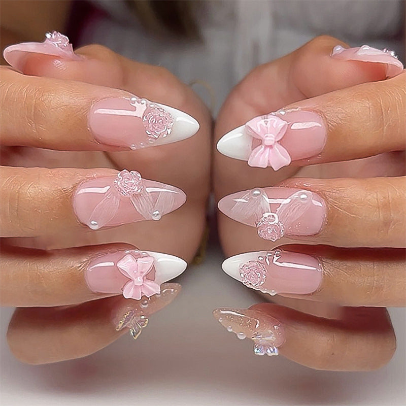 [Pink 3D Bowknot]   Medium/Almond Nails    press on nails   24pcs/set