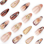 [Charming Brown Flowers]   Medium/Almond Nails    press on nails   24pcs/set