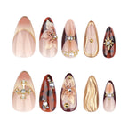 [Charming Brown Flowers]   Medium/Almond Nails    press on nails   24pcs/set