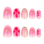 [Pink Flower Star]  Short/Oval Nails    press on nails   24pcs/set