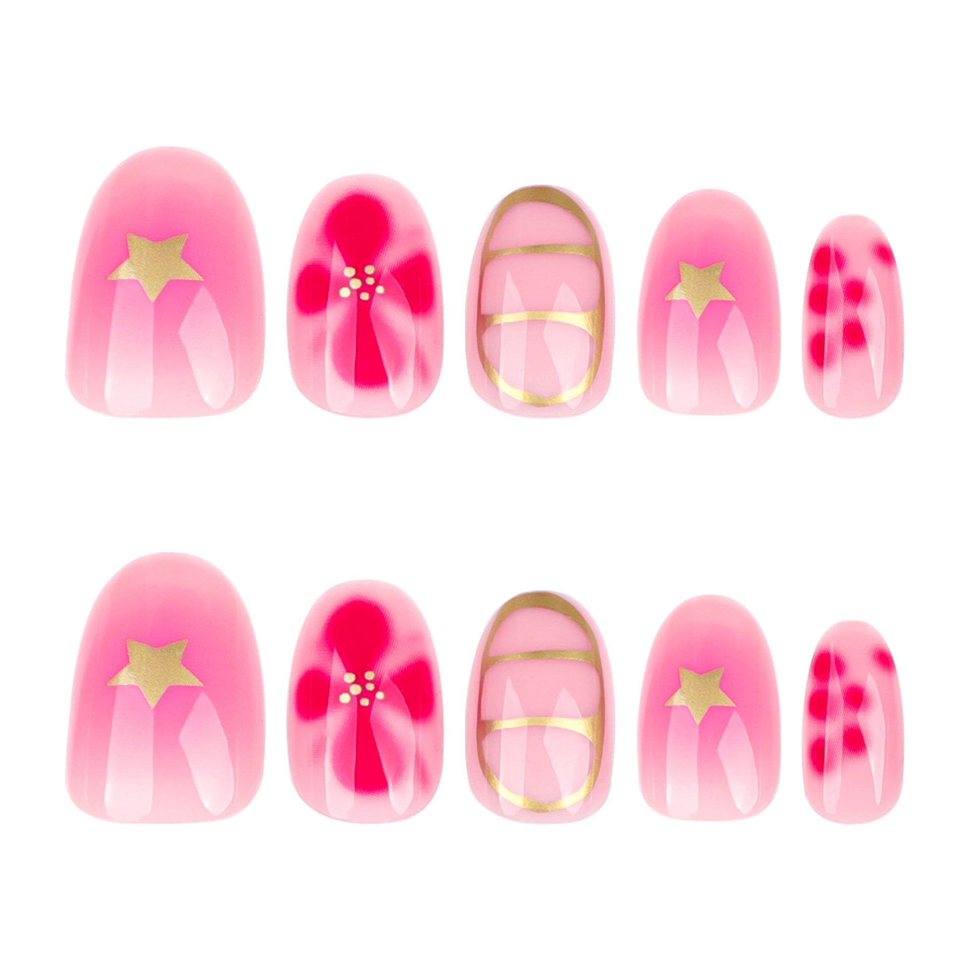 [Pink Flower Star]  Short/Oval Nails    press on nails   24pcs/set