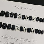 [Sweet Black White]  Short/Squoval press on nails  24pcs/set