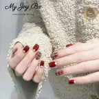 [Wine Red Checker]   Medium/Squoval press on nails  24pcs/set