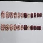 [Grace Red Lattice]  Medium/Squoval press on nails  24pcs/set