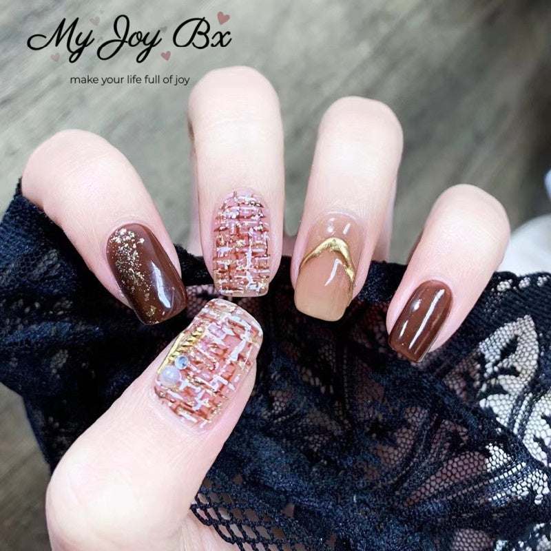 [Grace Red Lattice]  Medium/Squoval press on nails  24pcs/set