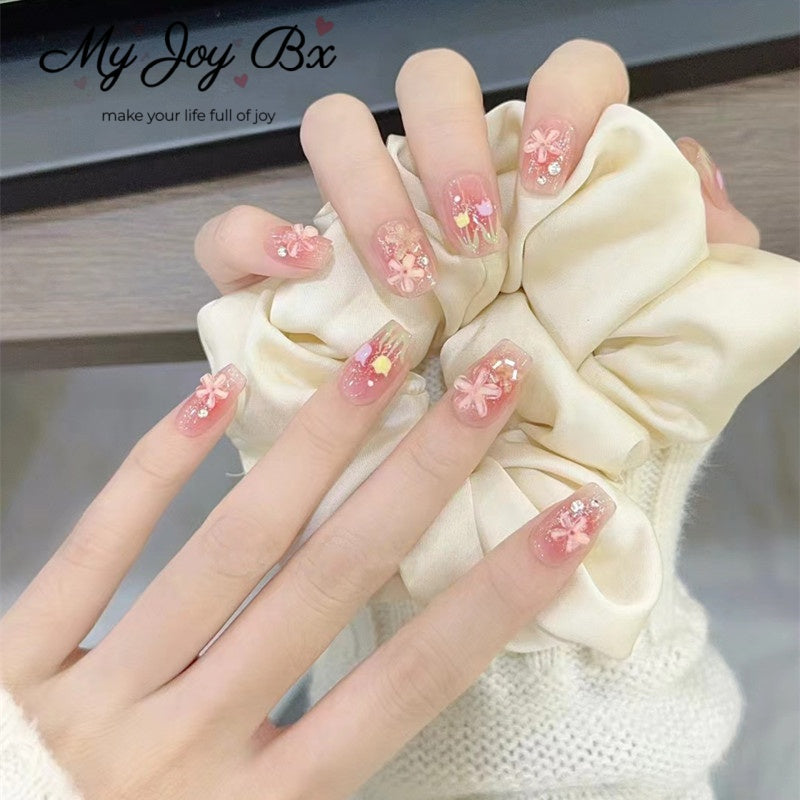 [3D Pink Flowers]   Medium/Coffin press on nails  24pcs/set