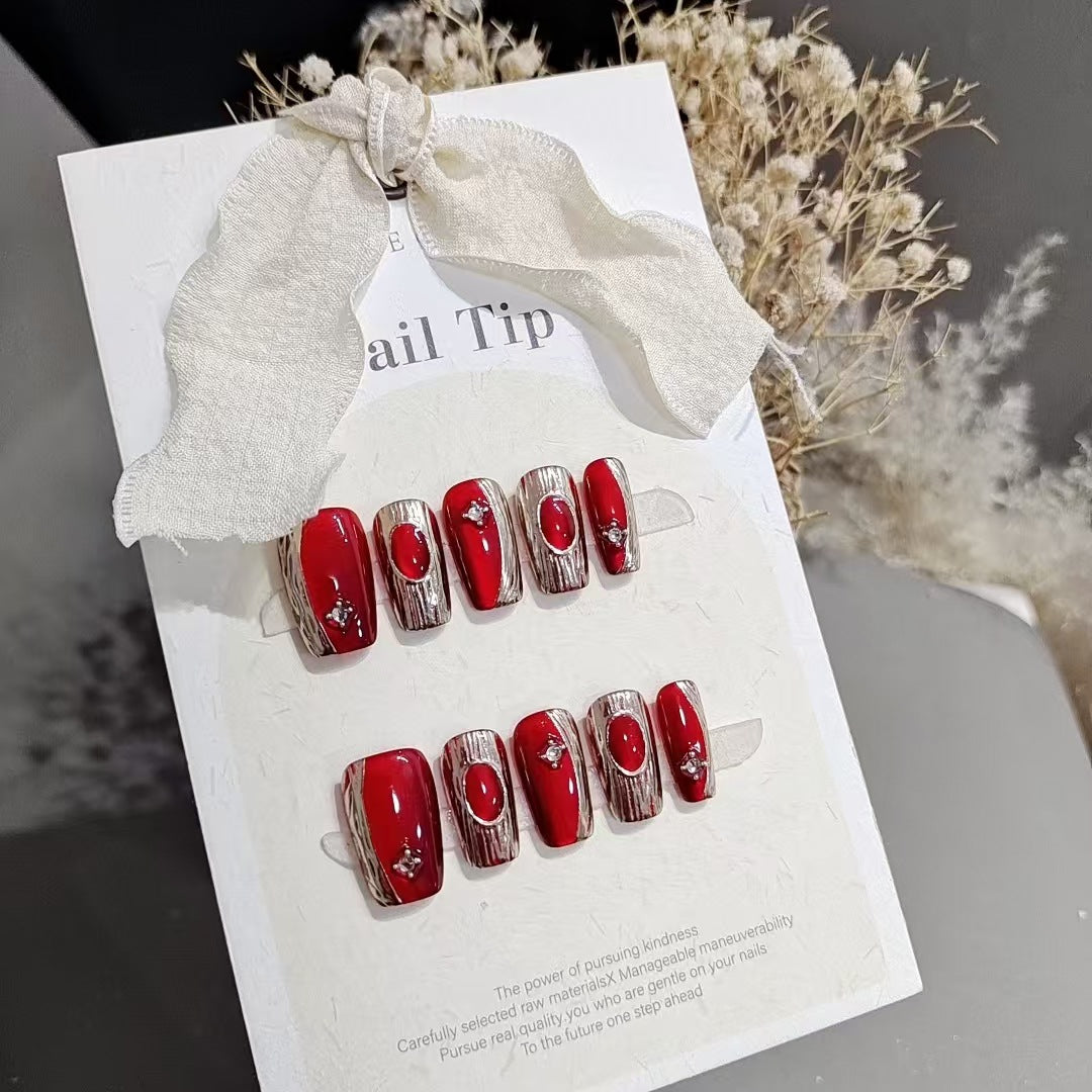 [Ruby Queen]   Medium/Squoval press on nails  10pcs/set