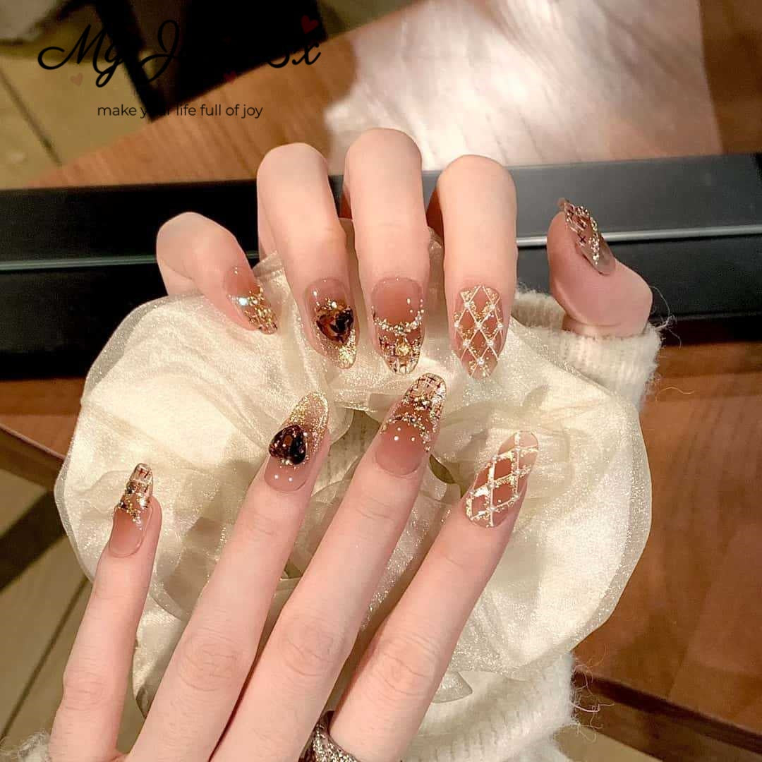 [Golden Princess]   Medium/Oval press on nails  10pcs/set