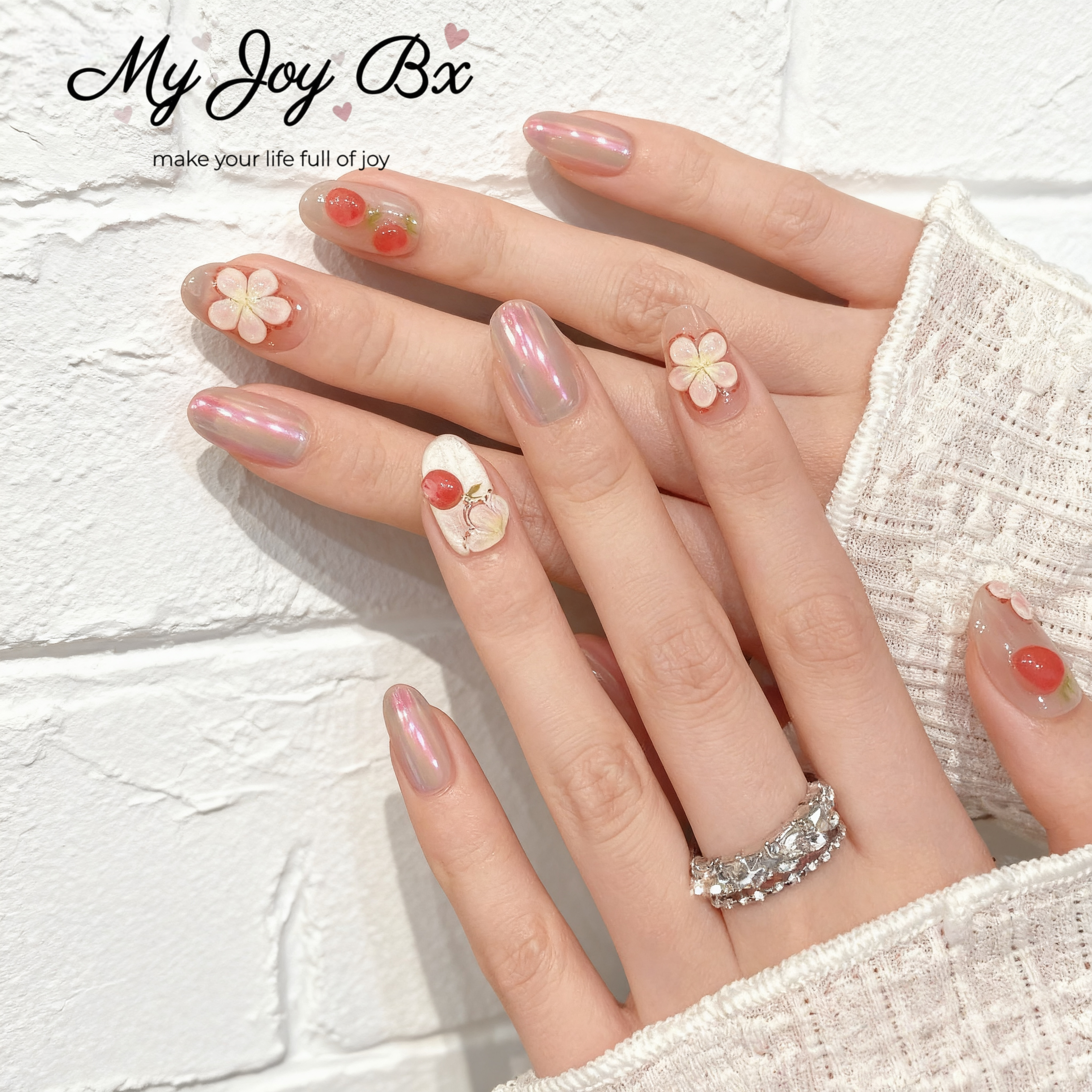 [Pink Love]   Short/Oval Handmade press on nails   10pcs/set