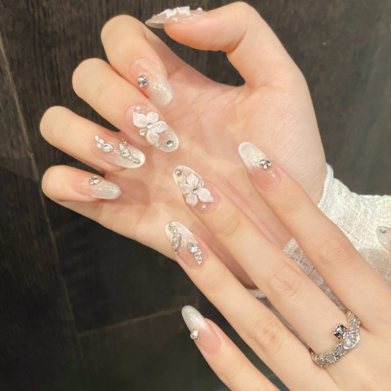 [3D Graceful Pink Flowers]   (Handmade press on nails)  Medium/Oval Nails 10pcs/set