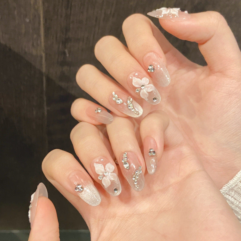[3D Graceful Pink Flowers]   (Handmade press on nails)  Medium/Oval Nails 10pcs/set