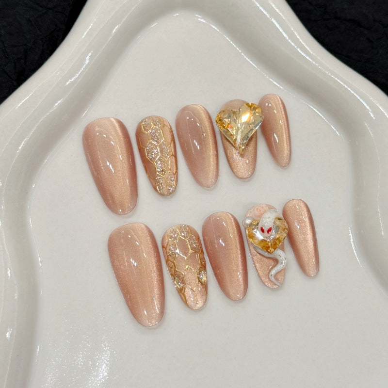 [Golden Medusa Snack]   (Handmade press on nails)  Medium/Oval Nails 10pcs/set