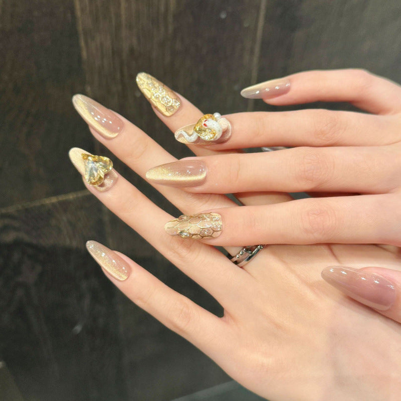[Golden Medusa Snack]   (Handmade press on nails)  Medium/Oval Nails 10pcs/set