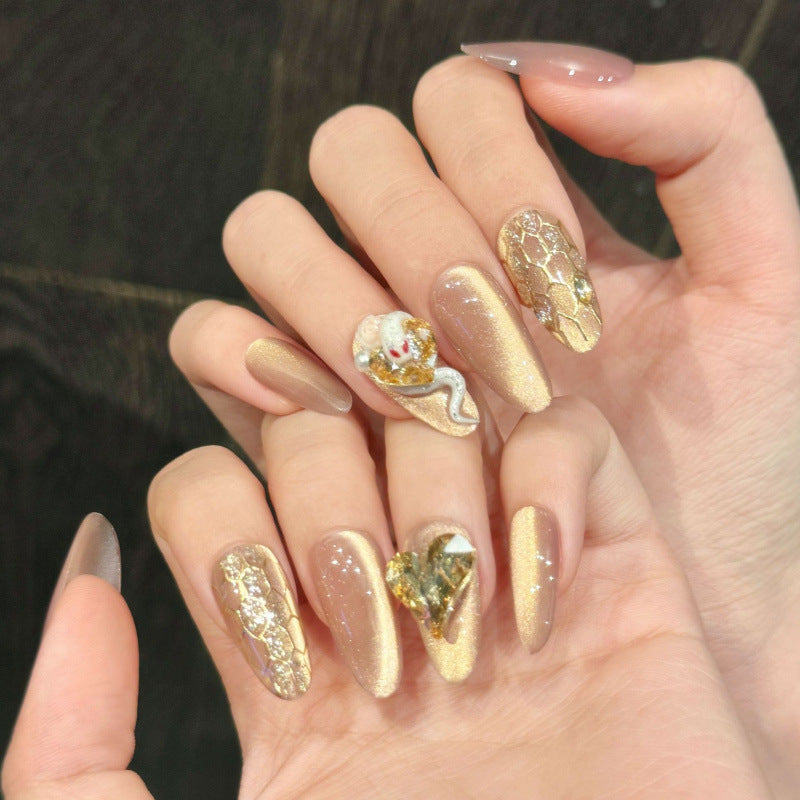 [Golden Medusa Snack]   (Handmade press on nails)  Medium/Oval Nails 10pcs/set