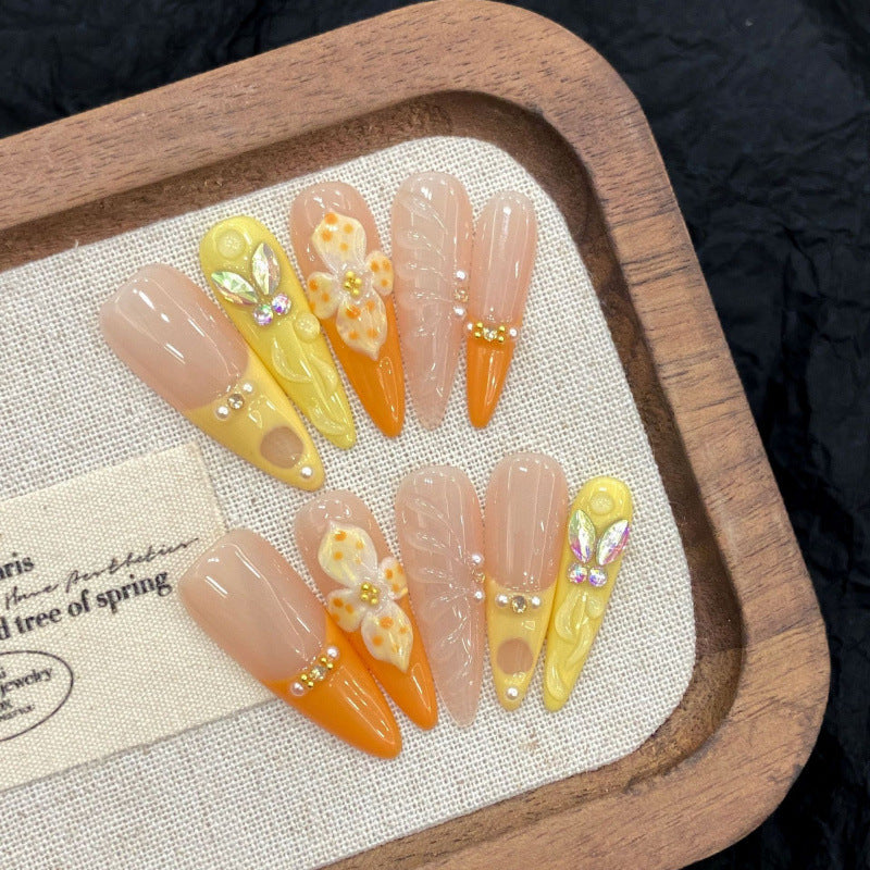 [Passionate Orange]   Long/Stiletto Handmade press on nails   10pcs/set