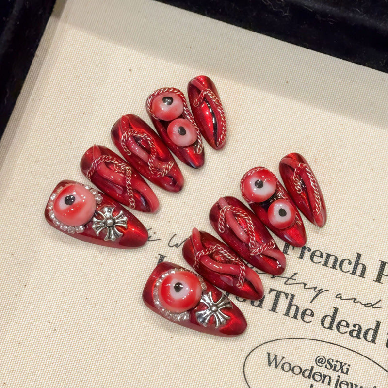 [Halloween Dark Red]   Medium/Almond Handmade press on nails   10pcs/set