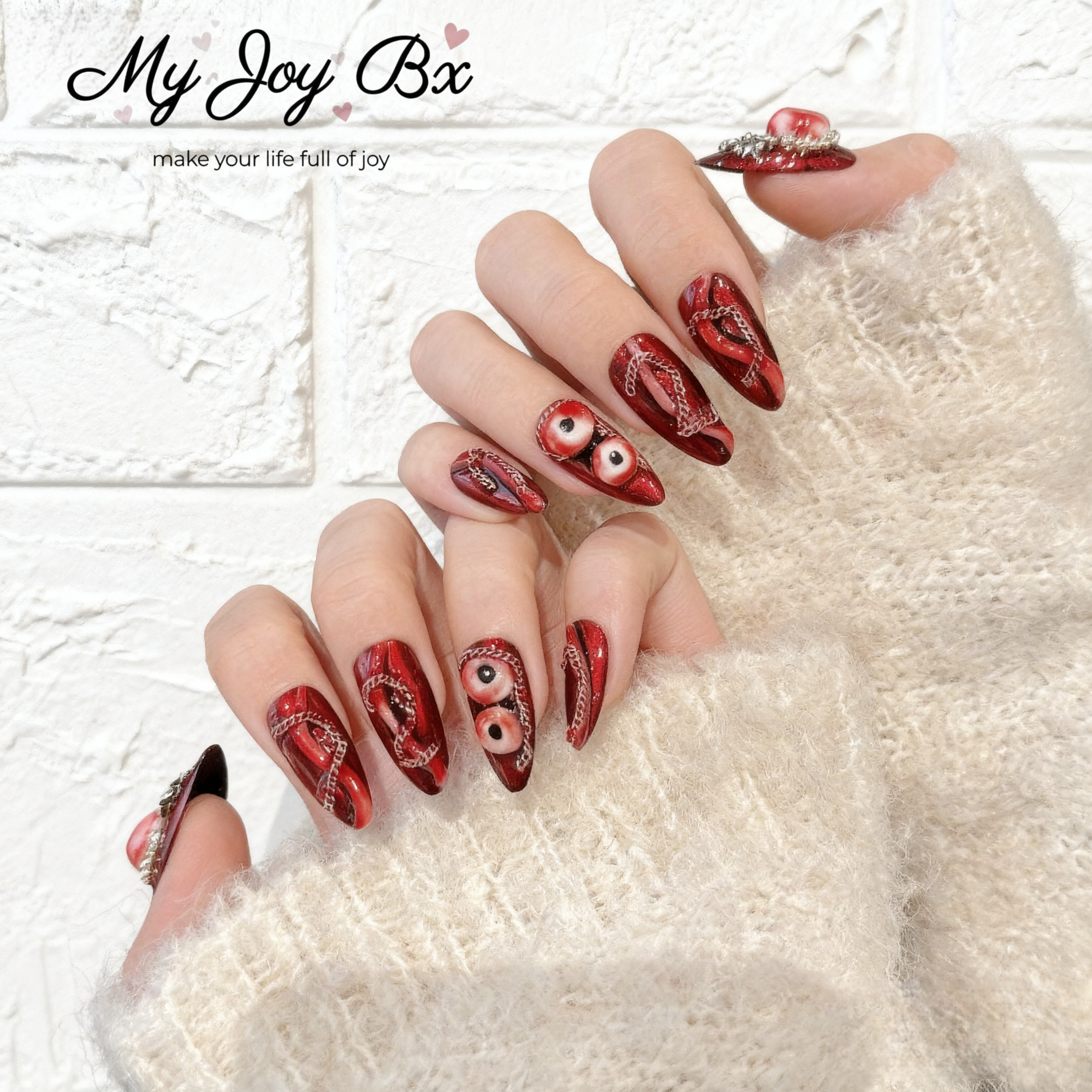[Halloween Dark Red]   Medium/Almond Handmade press on nails   10pcs/set