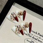 [Burgundy Leopard]   Long/Stiletto Handmade press on nails   10pcs/set