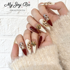 [Burgundy Leopard]   Long/Stiletto Handmade press on nails   10pcs/set