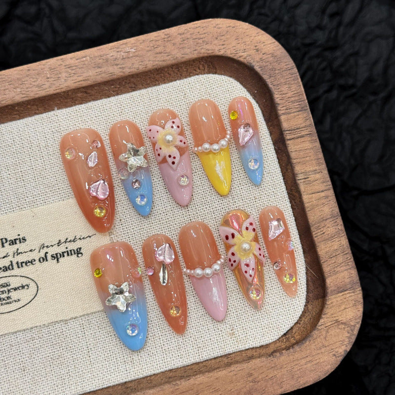 [Island 3D Flower]   Medium/Almond Handmade press on nails  10pcs/set