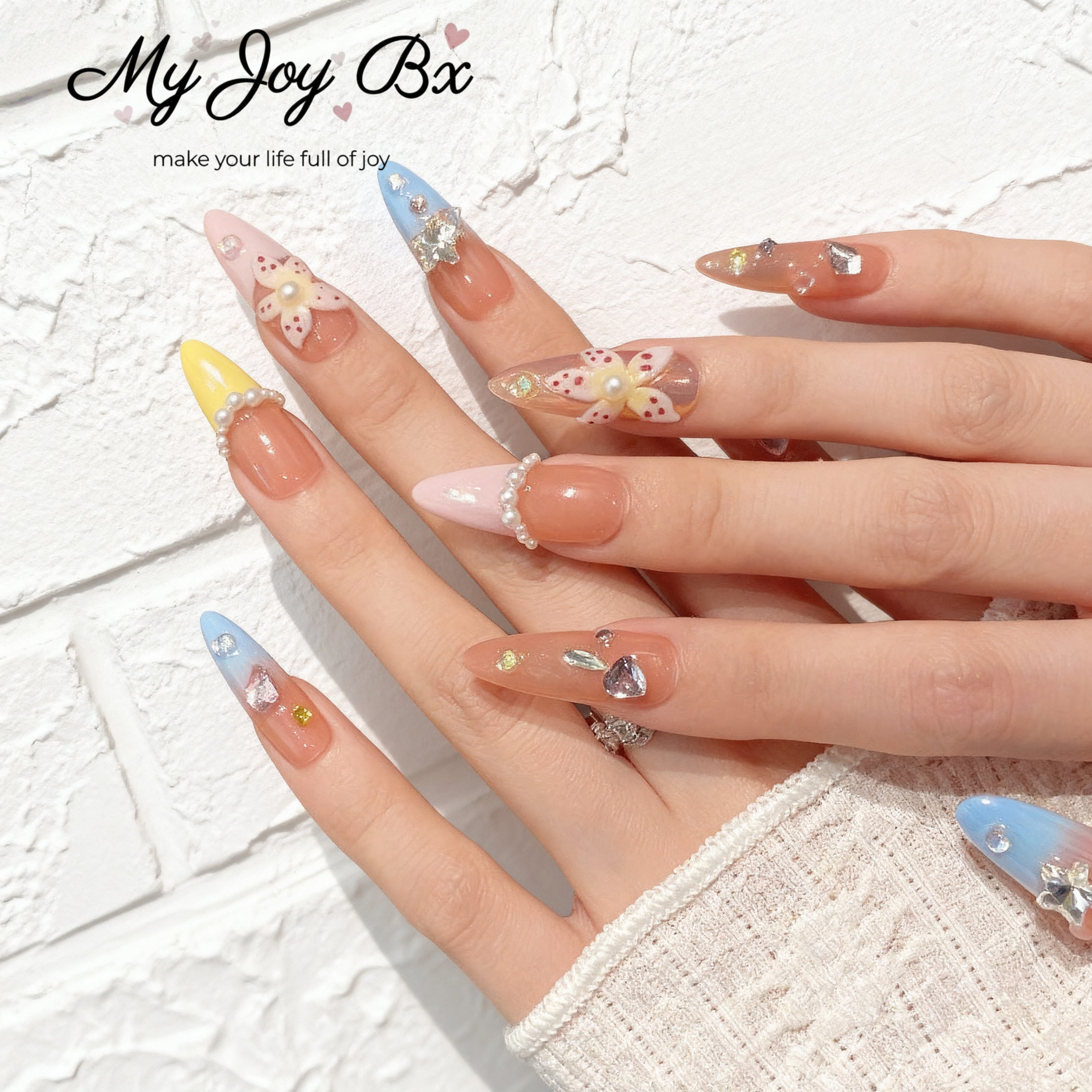 [Island 3D Flower]   Medium/Almond Handmade press on nails  10pcs/set
