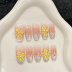 [3D Garden Yellow Flowers]   (Handmade press on nails)  Medium/Oval Nails 10pcs/set