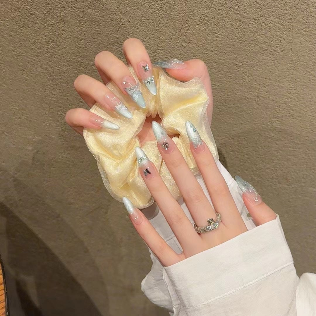 [Graceful Blue Cat Eye]   (Handmade press on nails)  Long/Stiletto Nails 10pcs/set