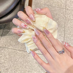 [3D Pink Dream Garden]   (Handmade press on nails)  Medium/Oval Nails 10pcs/set