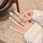 [Lake Blue 3D Rose]   (Handmade press on nails)  Long/Ballerina Nails 10pcs/set