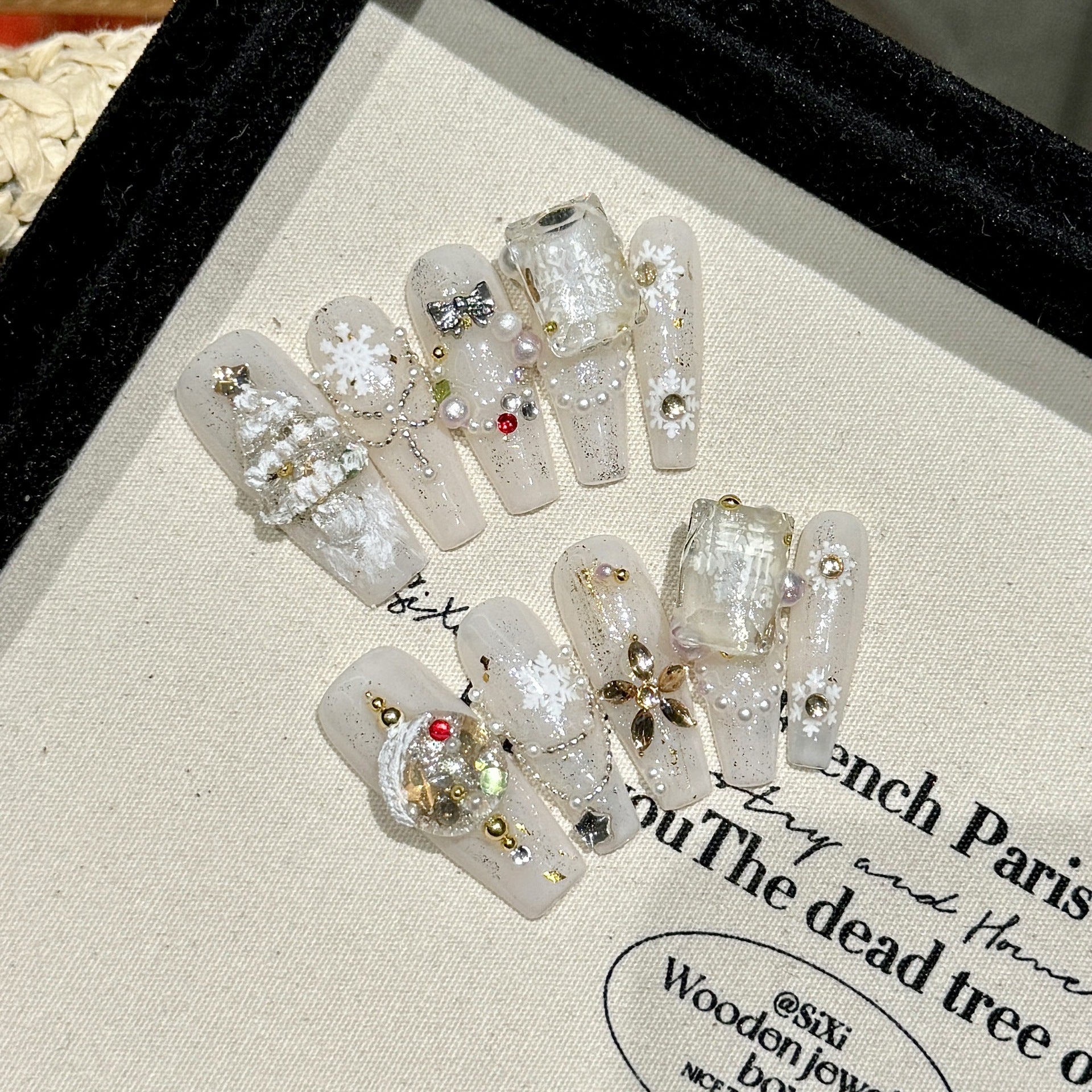 [Christmas White Snow]   (Handmade press on nails)  Long/Ballerina Nails 10pcs/set