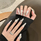 [Christmas White Snow]   (Handmade press on nails)  Long/Ballerina Nails 10pcs/set