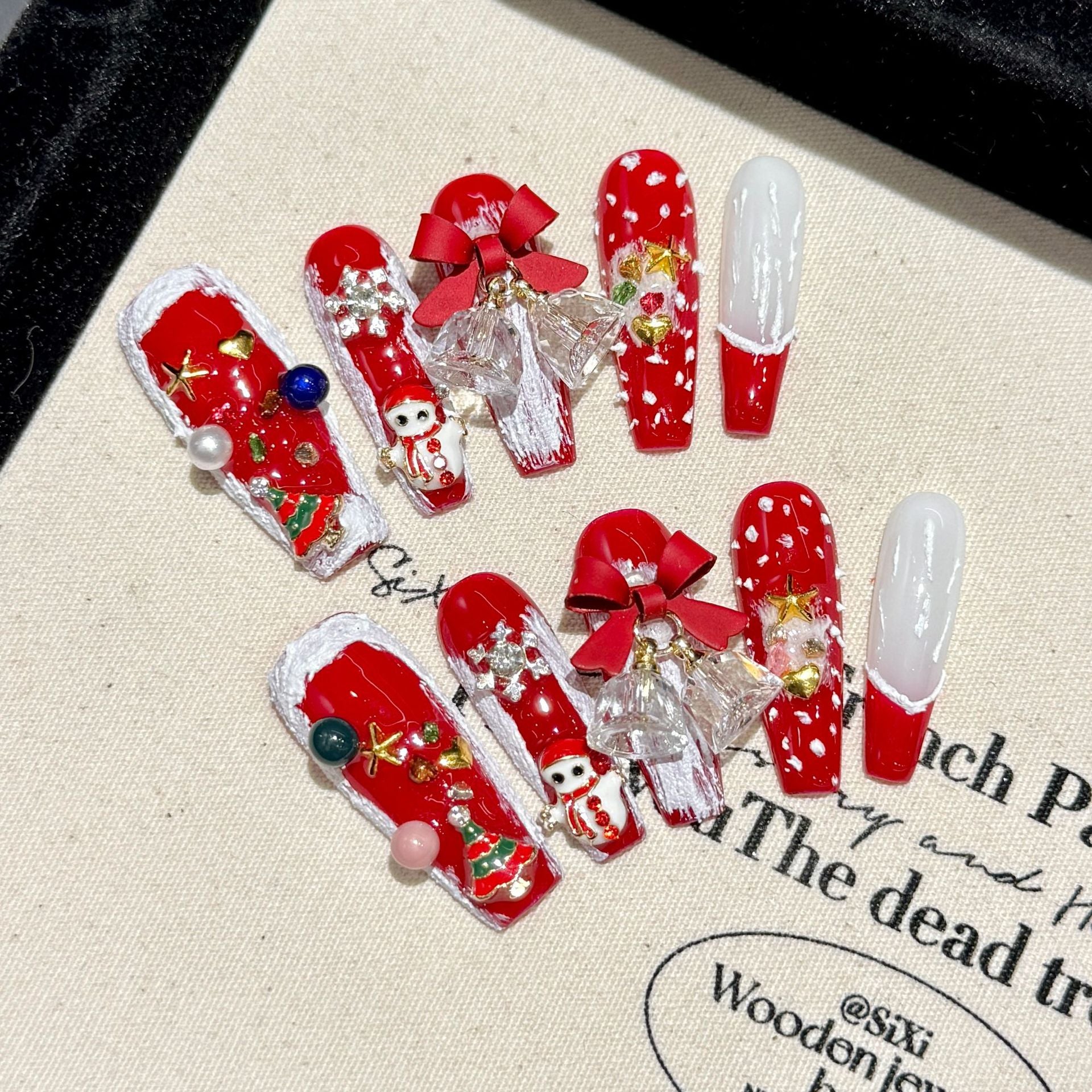 [Red Merry Christmas]   (Handmade press on nails)  Long/Ballerina Nails 10pcs/set