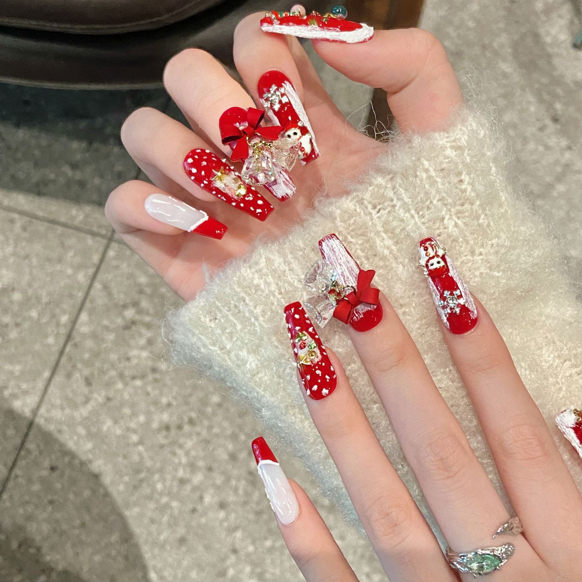 [Red Merry Christmas]   (Handmade press on nails)  Long/Ballerina Nails 10pcs/set