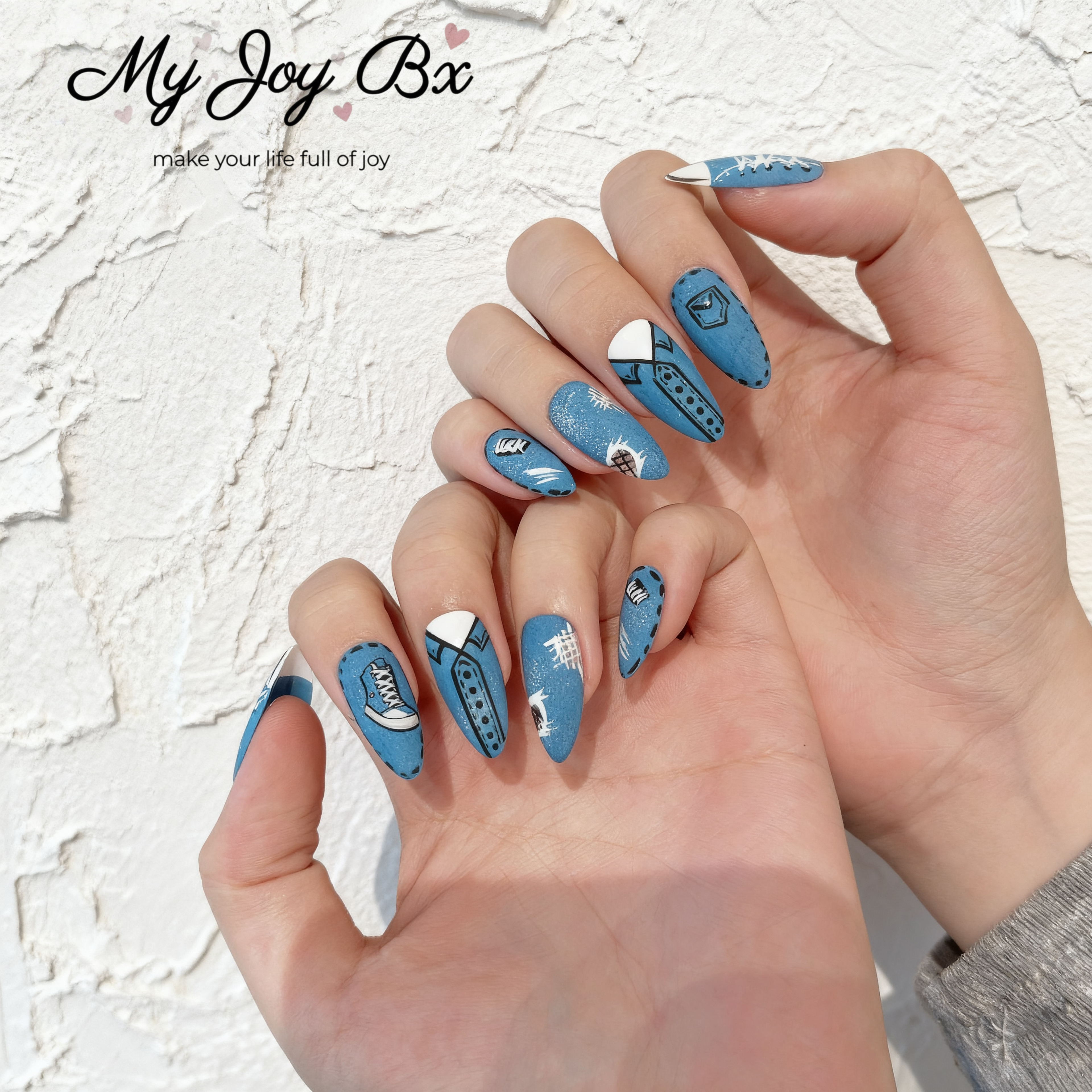 [Blue Cowboy]   Medium/Almond Handmade press on nails   10pcs/set