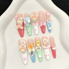 [Happy Bear]   (Handmade press on nails)  Long/Stiletto Nails 10pcs/set