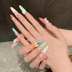 [Happy Bear]   (Handmade press on nails)  Long/Stiletto Nails 10pcs/set