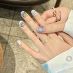 [Blue Gem Cat Eye]   (Handmade press on nails)  Short/Oval Nails 10pcs/set