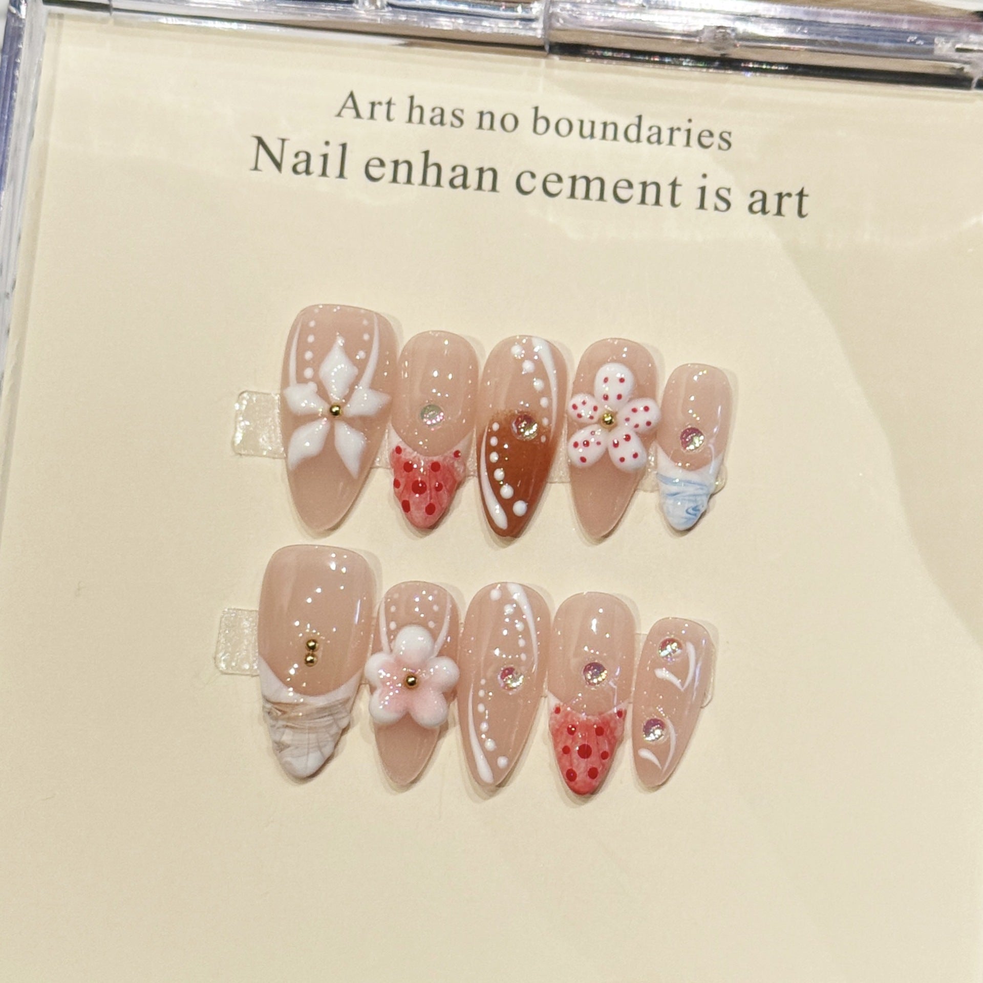 [3D Romantic Flower]   (Handmade press on nails)  Medium/Almond Nails 10pcs/set