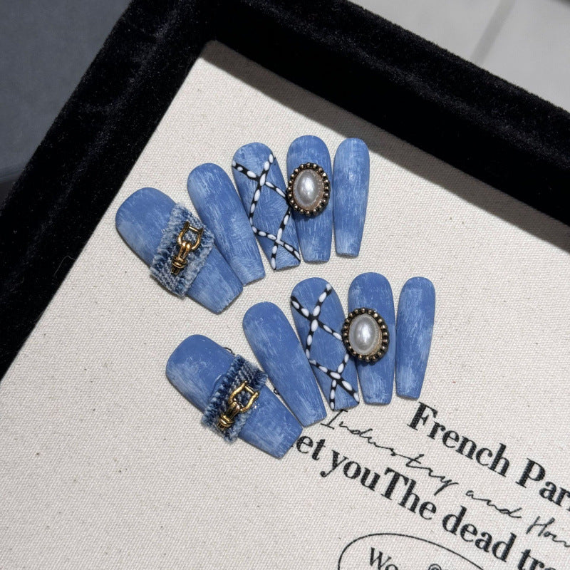 [Charming Denim]   Long/Coffin Handmade press on nails  10pcs/set