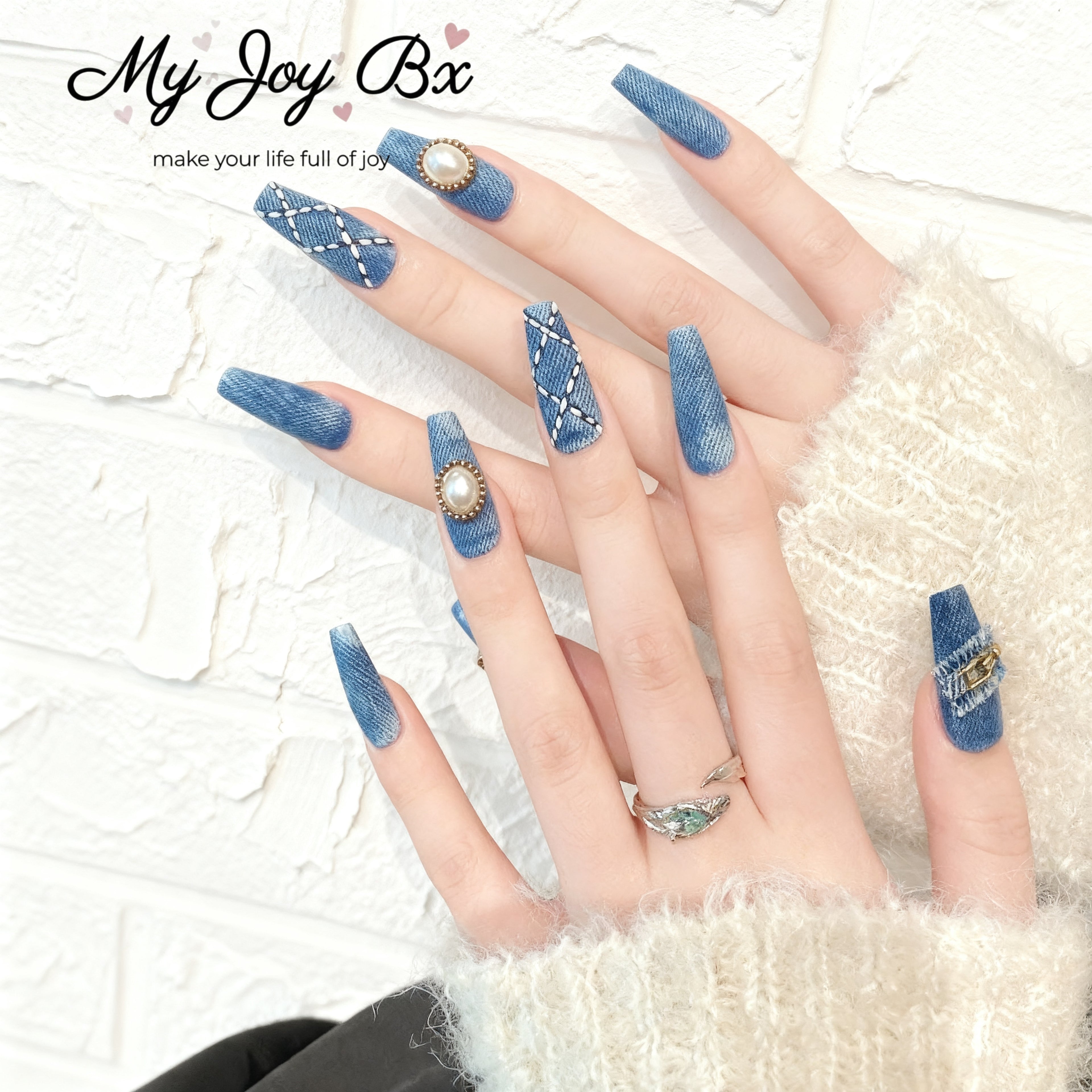 [Charming Denim]   Long/Coffin Handmade press on nails  10pcs/set